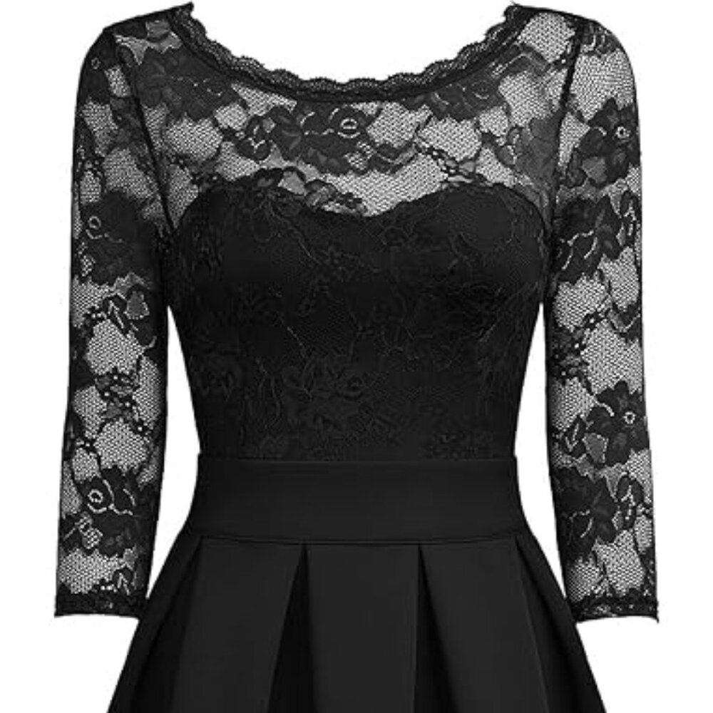 Miusol black lace 2/3 sleve formal cocktail dress L NWT